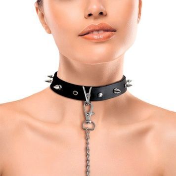 Ошейник с шипами и поводком Art of Sex - Collar Spikes and Leash SO5154 - онлайн-сексшоп Сквитер