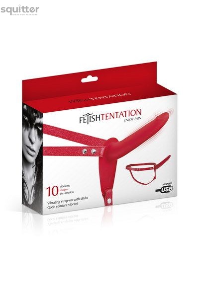 Страпон з вібрацією Fetish Tentation Vibrating Strap-On with Dildo Red SO3753 фото