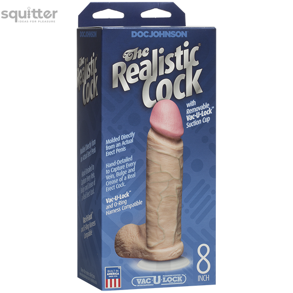 Фалоімітатор Doc Johnson The Realistic Cock 8 inch White - PVC, Vack-U-Lock, діаметр 5,1 см SO2789 фото