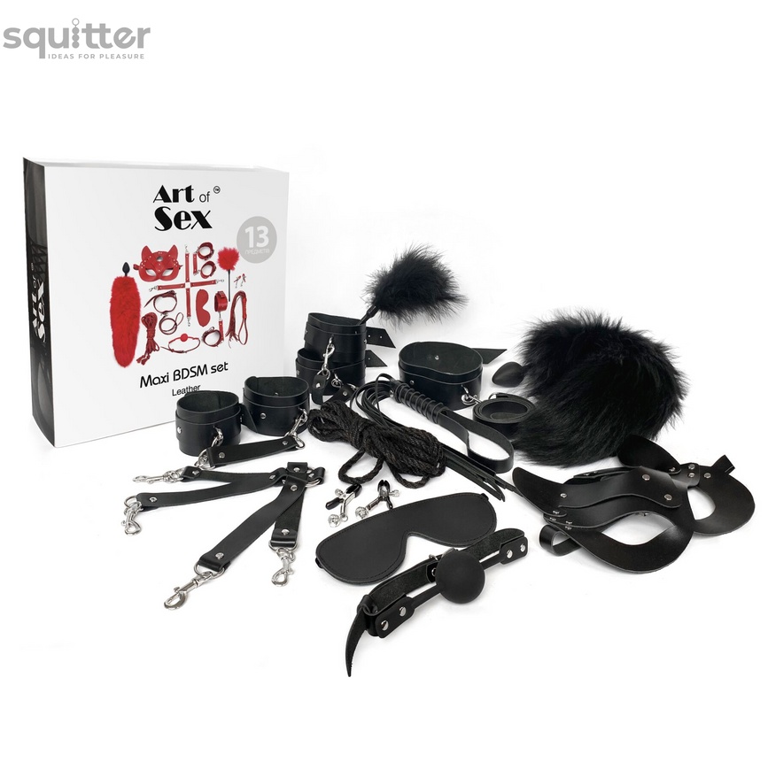 Набір Art of Sex - Maxi BDSM Set Leather, 13 предметів, натуральна шкіра, Чорний SO7139 фото