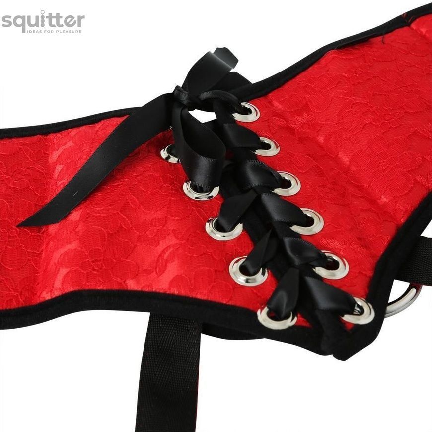 Труси для страпона Sportsheets - SizePlus Red Lace Satin Corsette, з корсетною утяжкою, ульракомфорт SO2177 - онлайн-сексшоп Сквітер