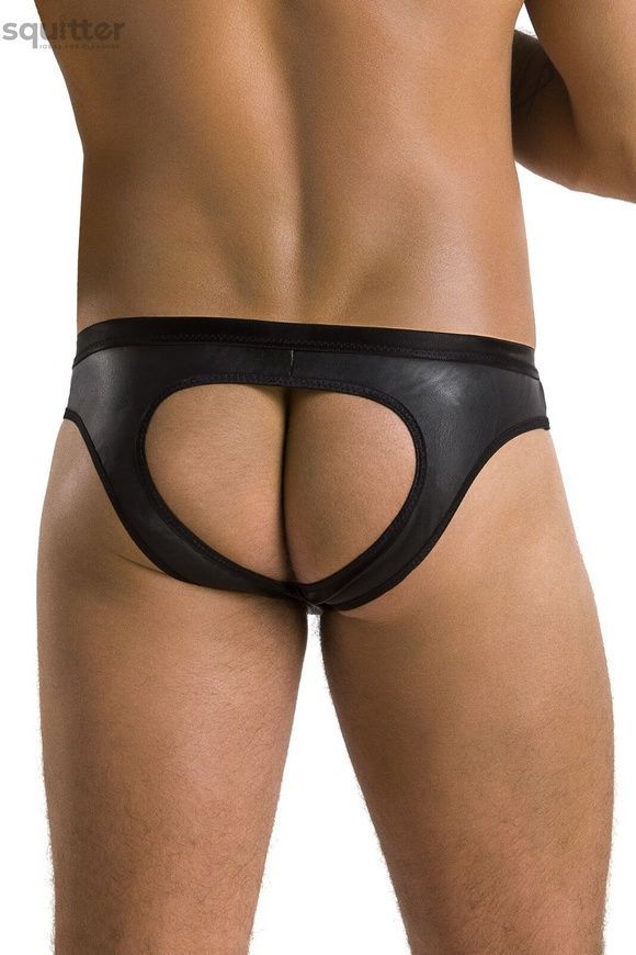 Мужские слипы с вырезами Passion 041 Slip Joe XXL/XXXL Black, экокожа, открытые ягодицы SO7596 - онлайн-сексшоп Сквитер