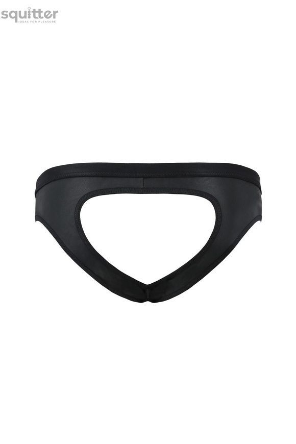 Мужские слипы с вырезами Passion 041 Slip Joe XXL/XXXL Black, экокожа, открытые ягодицы SO7596 - онлайн-сексшоп Сквитер