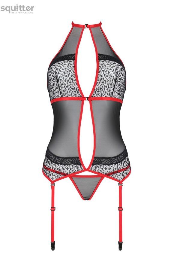 Корсет с пажами PassionSATARA CORSET L/XL red, стринги, кружево, застежки спереди и сзади SO8478 - онлайн-сексшоп Сквитер