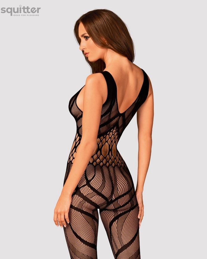 Сетчатый бодистокинг с вырезами и рисунком Obsessive Bodystocking G328 S/M/L, черный, комбинезон SO7249 - онлайн-сексшоп Сквитер