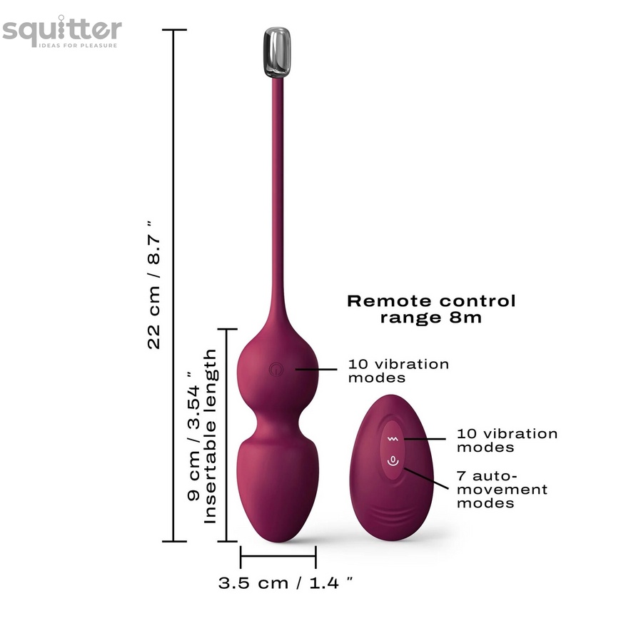 Вагинальные шарики Dorcel LOVE BALLS PLUM, вибрации и движения внутреннего шарика, пульт ДУ SO7388 фото