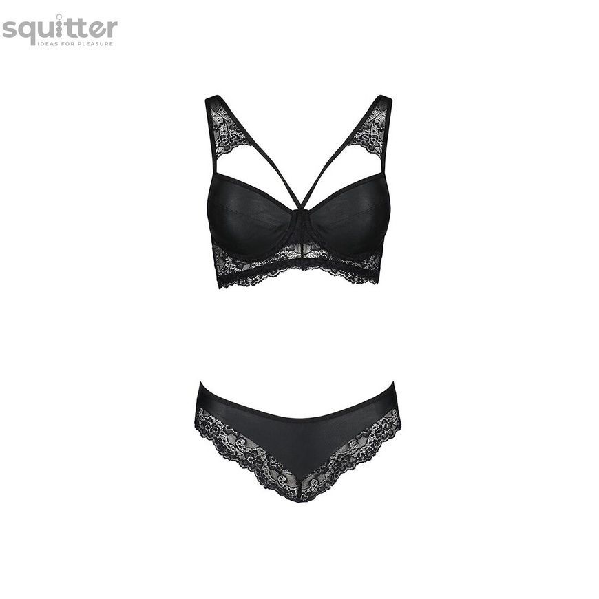Комплект з еко-шкіри та мережива Passion LOONA SET XXL/XXXL, black, бра і трусики SO5363 - онлайн-сексшоп Сквітер