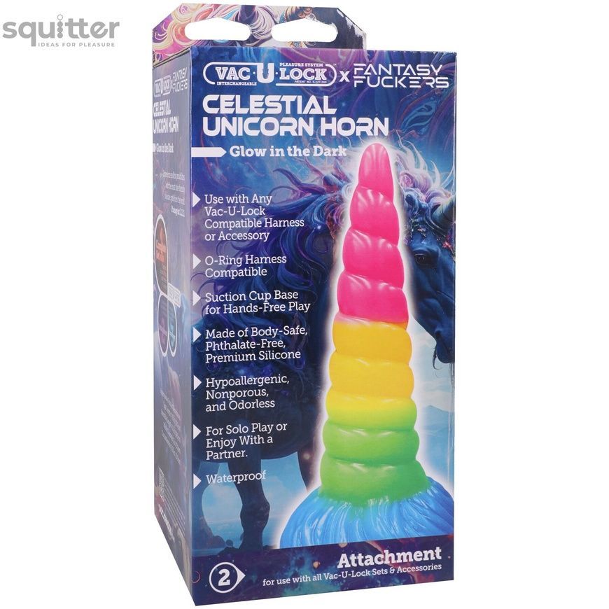 Фентезійний фалоімітатор Doc Johnson Vac-U-Lock x Fantasy Fuckers Celestial Unicorn Horn SX4423 - онлайн-сексшоп Сквітер
