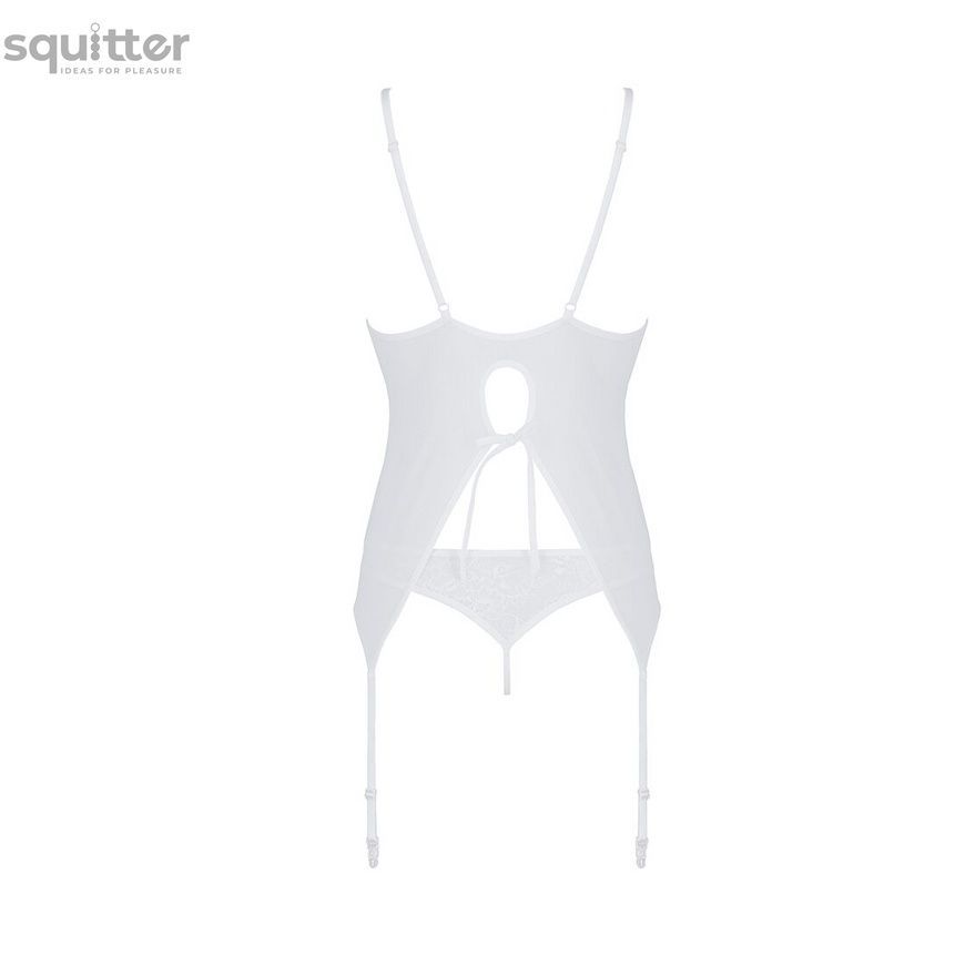Корсет із пажами, трусики з ажурним декором та відкритим кроком Passion URSULA CORSET S/M, white SO5839 - онлайн-сексшоп Сквітер
