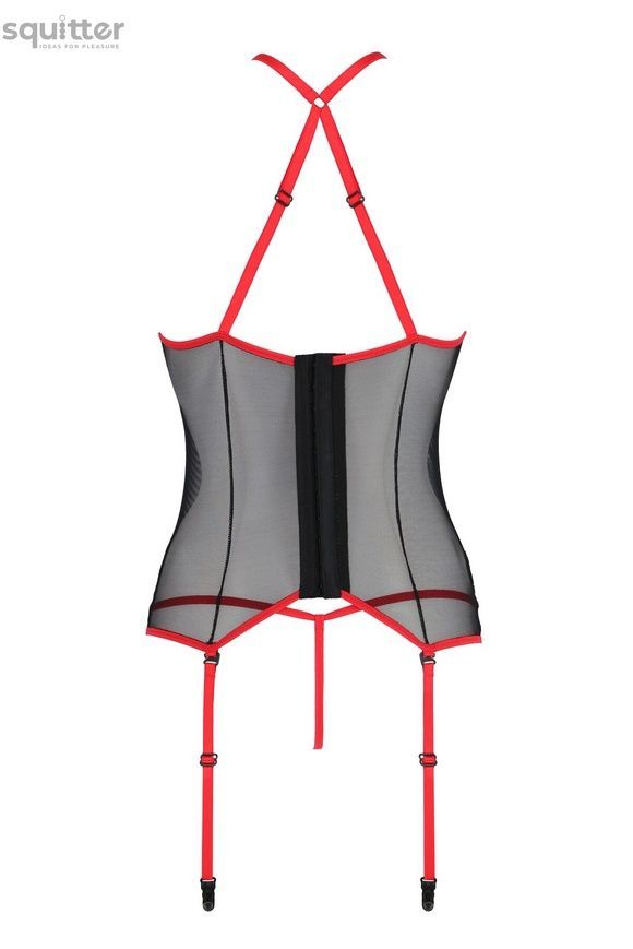 Корсет с пажами Passion SATARA CORSET S/M red, стринги, кружево, застежки спереди и сзади SO8479 - онлайн-сексшоп Сквитер