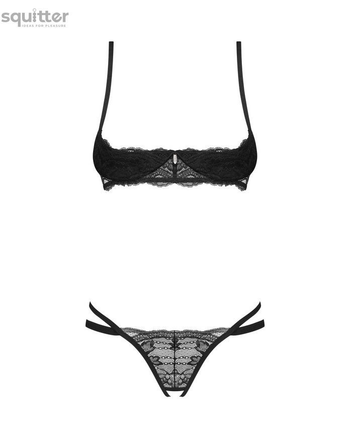 Комплект Obsessive Nutris 2-pcs crotchless set, XS/S, ліф з відкритими чашками, трусики з доступом SX1169 - онлайн-сексшоп Сквітер