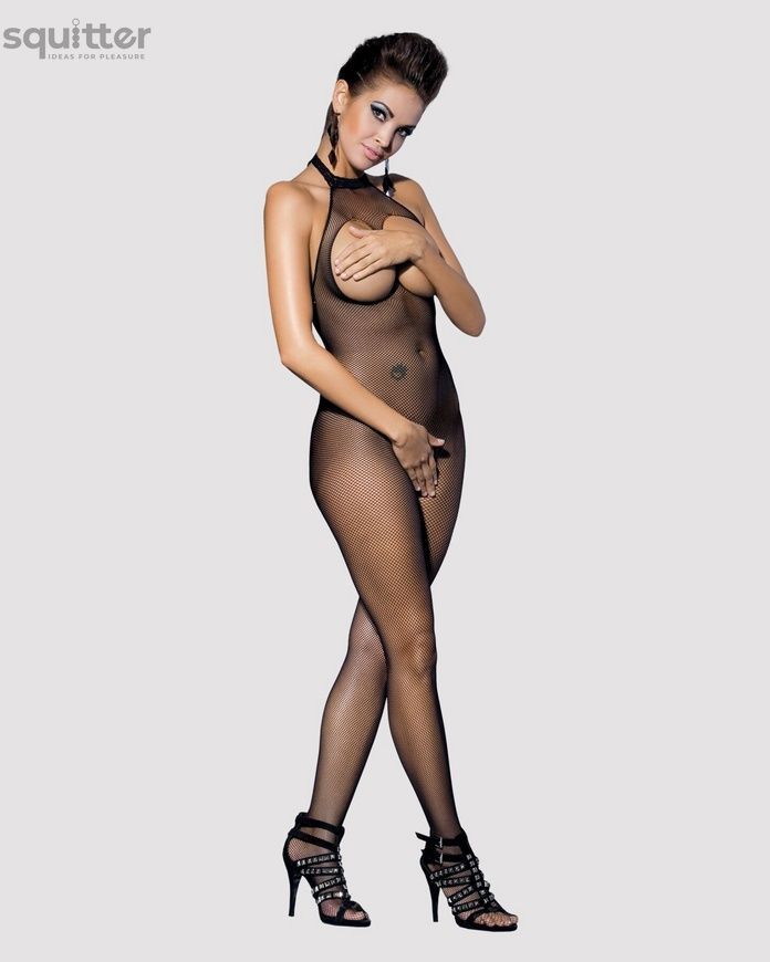 Бодистокинг из мелкой сетки с открытой грудью и доступом Obsessive Bodystocking N101 S/M/L, черный, SO7250 - онлайн-сексшоп Сквитер