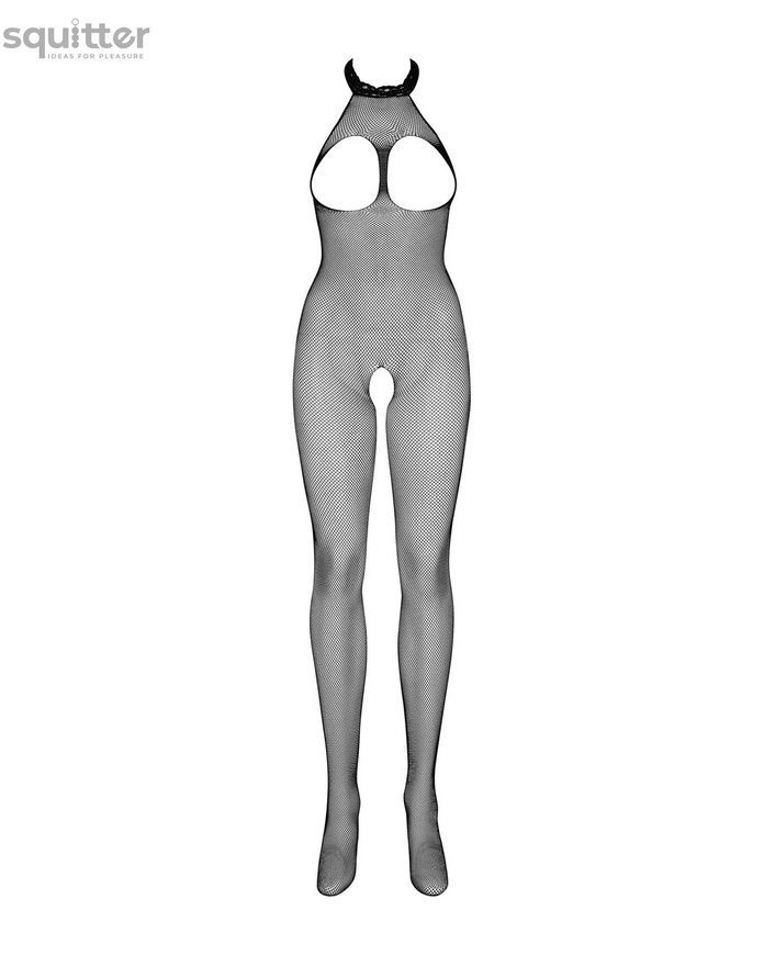 Бодистокинг из мелкой сетки с открытой грудью и доступом Obsessive Bodystocking N101 S/M/L, черный, SO7250 - онлайн-сексшоп Сквитер