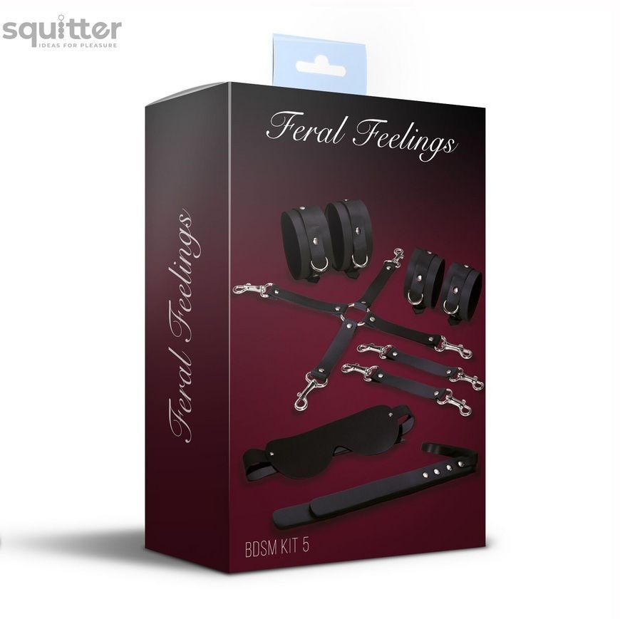 Набір для БДСМ 5 в 1 Feral Feelings BDSM Kit 5 Black, наручники, поножі, хрестовина, маска, падл SO8272 - онлайн-сексшоп Сквітер