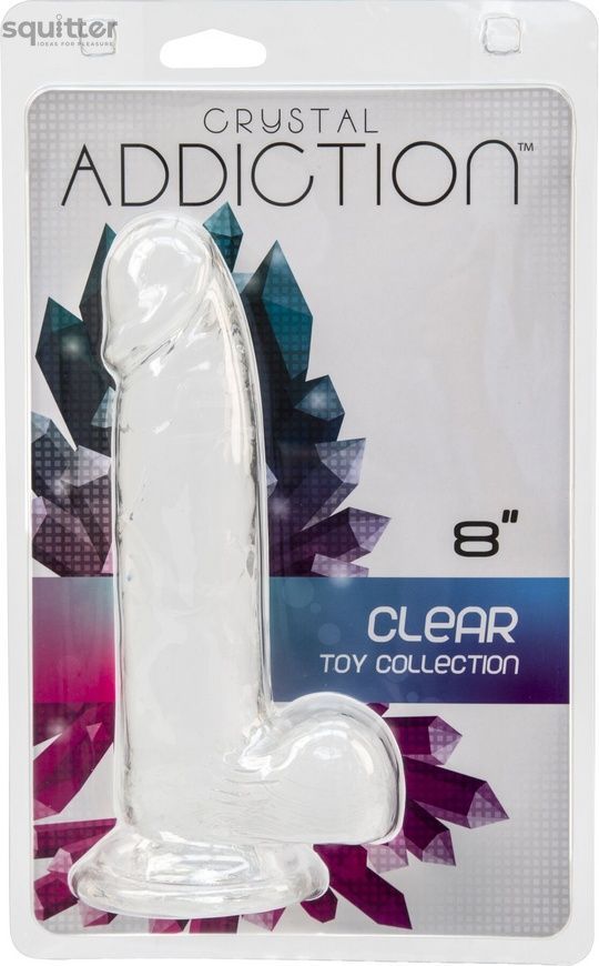 Прозорий фалоімітатор на присосці ADDICTION &mdash; Clear Dildo with Balls 8&Prime;, віброкуля в подарунок SX3153 - онлайн-сексшоп Сквітер