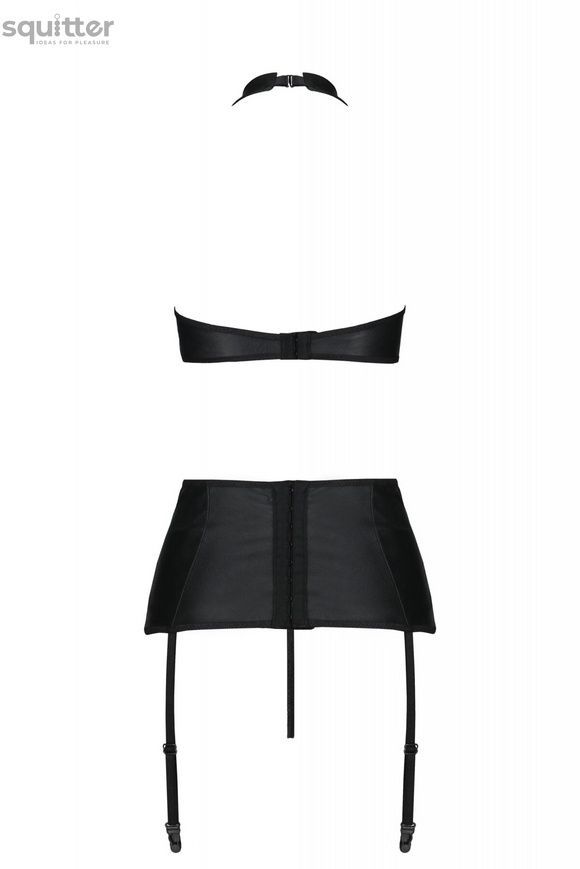 Комплект из экокожи Passion Nancy Set 4XL/5XL black, имитация шнуровки, топ, пояс для чулок SO7106 - онлайн-сексшоп Сквитер