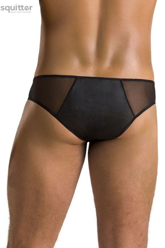 Мужские слипы на молнии Passion 042 Slip Timmy S/M Black, экокожа, сетка SO7598 - онлайн-сексшоп Сквитер