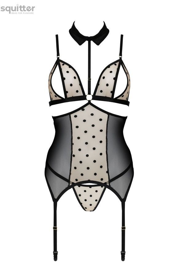 Корсет с открытой грудью Passion DOMINICA CORSET L/XL beige, пажи для чулок, стринги SO8430 - онлайн-сексшоп Сквитер