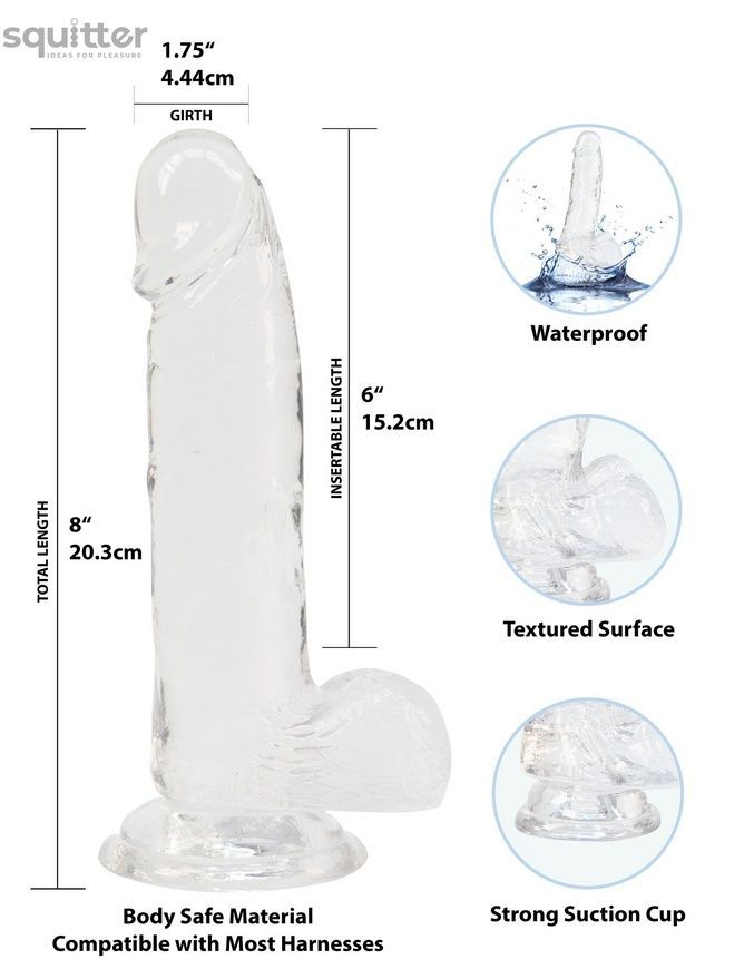 Прозорий фалоімітатор на присосці ADDICTION &mdash; Clear Dildo with Balls 8&Prime;, віброкуля в подарунок SX3153 - онлайн-сексшоп Сквітер