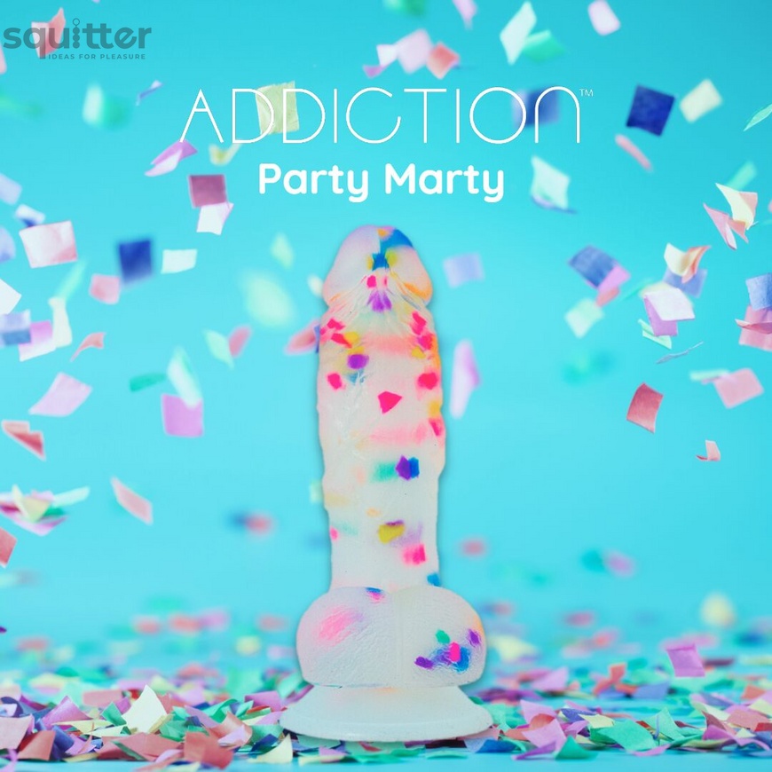 Фалоімітатор з конфетті ADDICTION - PARTY MARTY - 7.5 "- FROST &CONFETTI, 19 см, силікон, вібропуля SO4532 фото