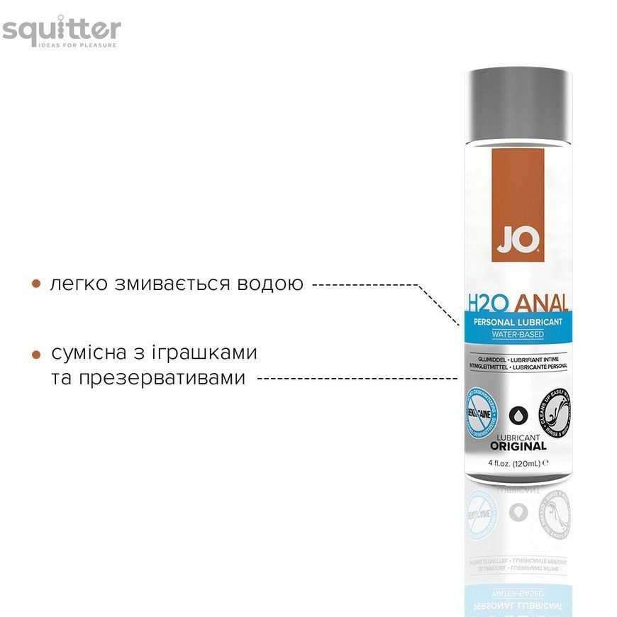 Анальна змазка JO ANAL H2O &mdash; ORIGINAL (120 мл) на водній основі, рослинний гліцерин SO1456 - онлайн-сексшоп Сквітер