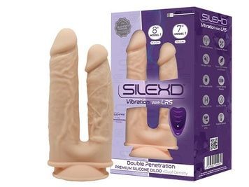Подвійний фалоімітатор з вібрацією SilexD Double Gusto Vibro Flesh (Model 1 size 8" & 7") + LRS, діаметр 4,5 см та 3,7 см SO8209 - онлайн-сексшоп Сквітер