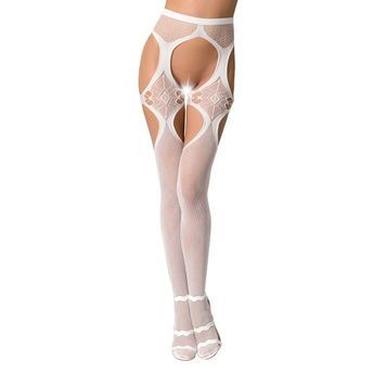 Еротичні колготки-бодістокінги Passion S023 One Size, White, імітація панчіх з ромбами та пояском PSS023W - онлайн-сексшоп Сквітер