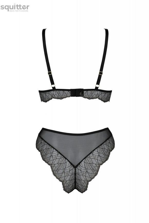 Комплект белья Passion Amberly Set 6XL/7XL black, лиф, трусики бразилиана, люрексовая нить SO7056 - онлайн-сексшоп Сквитер