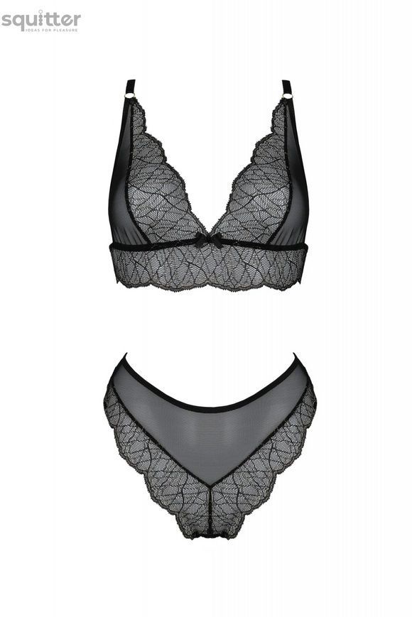 Комплект белья Passion Amberly Set 6XL/7XL black, лиф, трусики бразилиана, люрексовая нить SO7056 - онлайн-сексшоп Сквитер