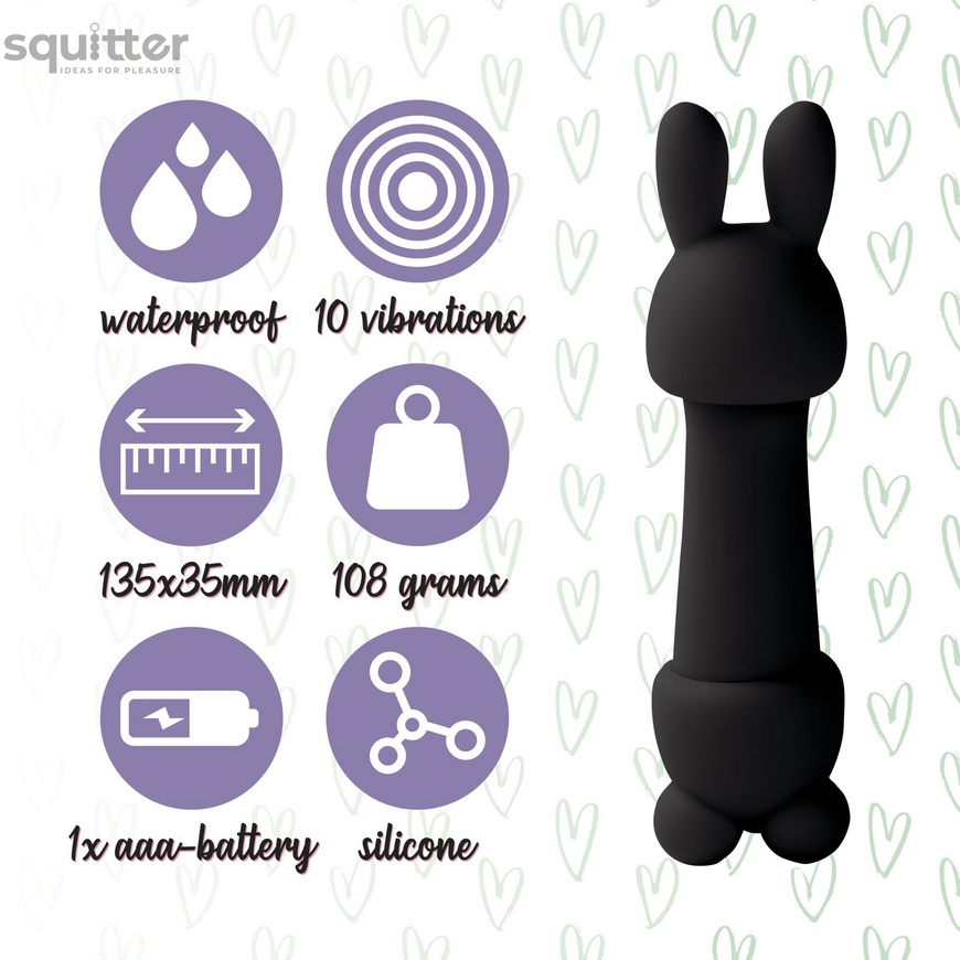 Мини-вибратор FeelzToys Mister Bunny Black с двумя насадками SO4438 фото