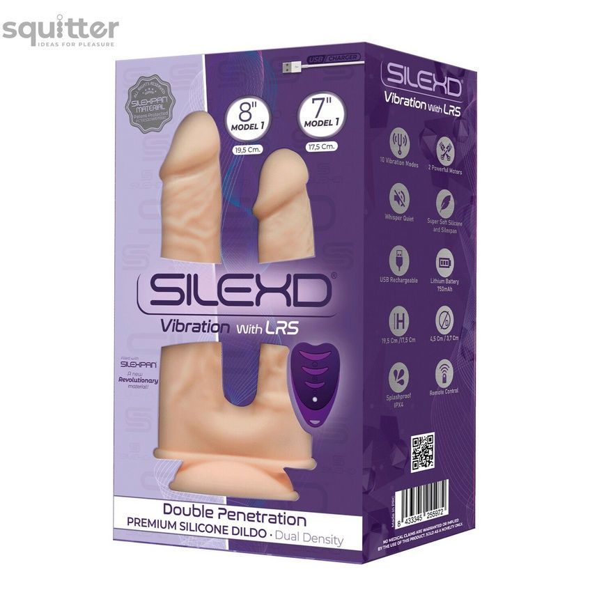 Подвійний фалоімітатор з вібрацією SilexD Double Gusto Vibro Flesh (Model 1 size 8" & 7") + LRS, діаметр 4,5 см та 3,7 см SO8209 - онлайн-сексшоп Сквітер