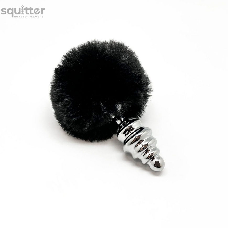 Металева анальна пробка Кролячий хвостик Alive Fluffly Twist Plug M Black SO6309 фото