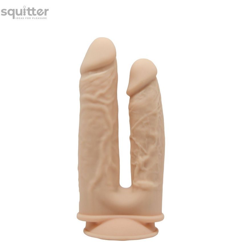 Подвійний фалоімітатор з вібрацією SilexD Double Gusto Vibro Flesh (Model 1 size 8" & 7") + LRS, діаметр 4,5 см та 3,7 см SO8209 - онлайн-сексшоп Сквітер