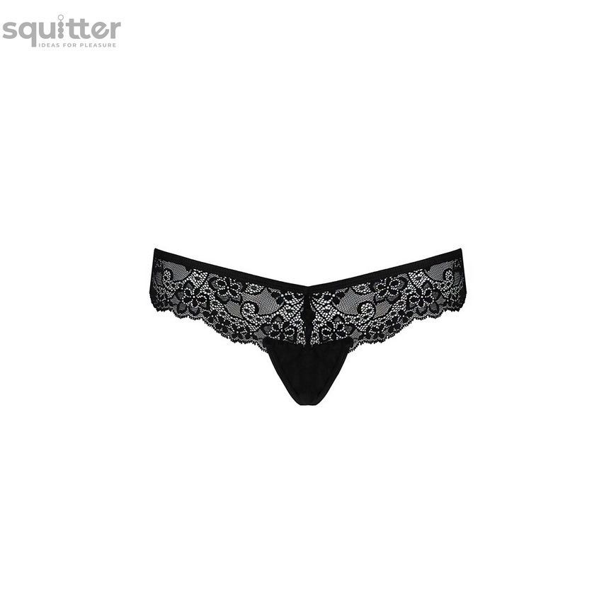 Мереживні трусики-танга з атласним бантиком Passion NAJA THONG XXL/XXXL, black SO5366 - онлайн-сексшоп Сквітер