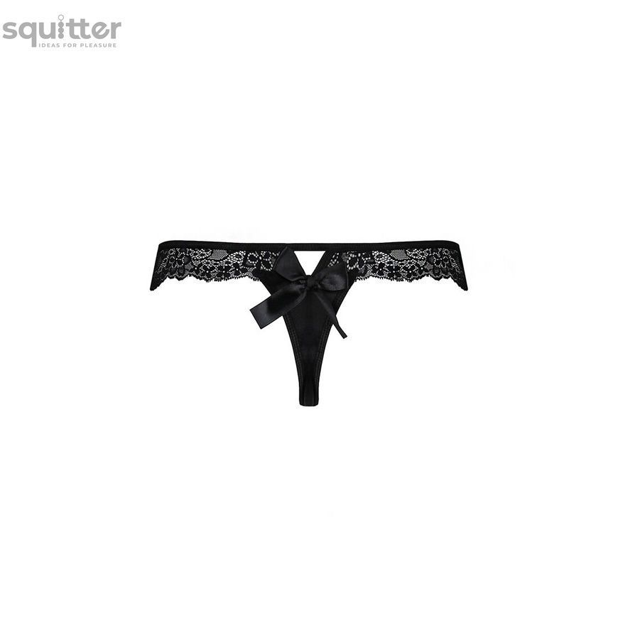 Мереживні трусики-танга з атласним бантиком Passion NAJA THONG XXL/XXXL, black SO5366 - онлайн-сексшоп Сквітер