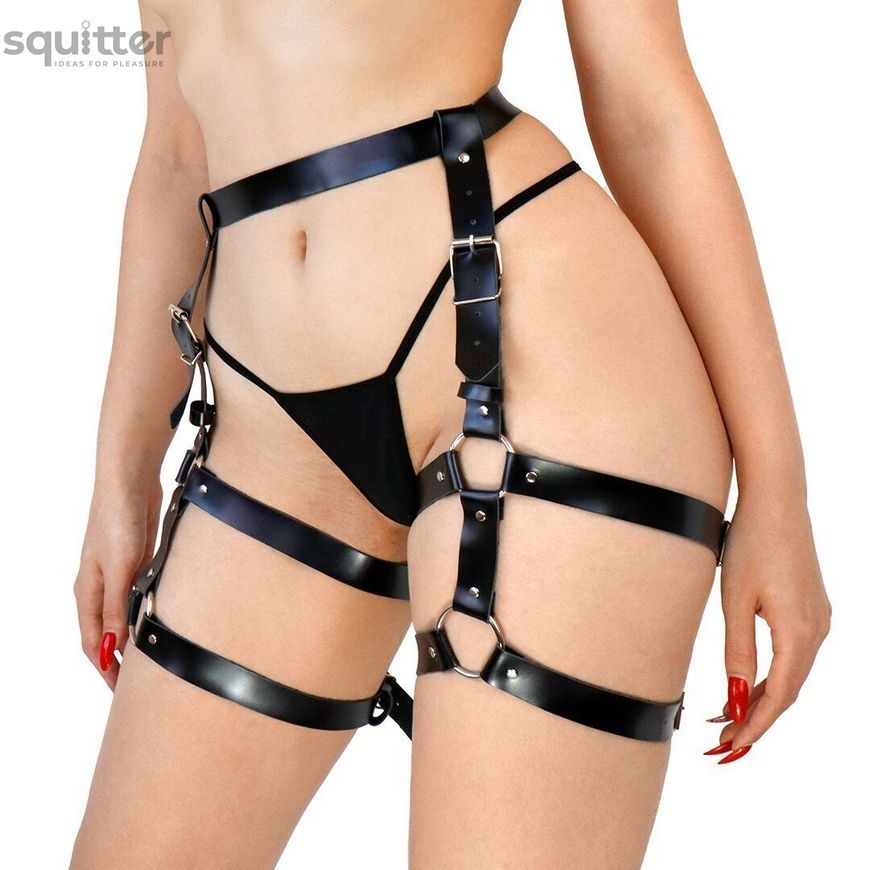 Кожаные гартеры Art of Sex - Melani Leather garters, Черные L-2XL SO8301 - онлайн-сексшоп Сквитер
