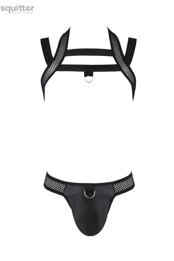 Комплект мужского белья с креплениями Passion 043 Jacob L/XL Black, трусы, шлейка SO7600 - онлайн-сексшоп Сквитер