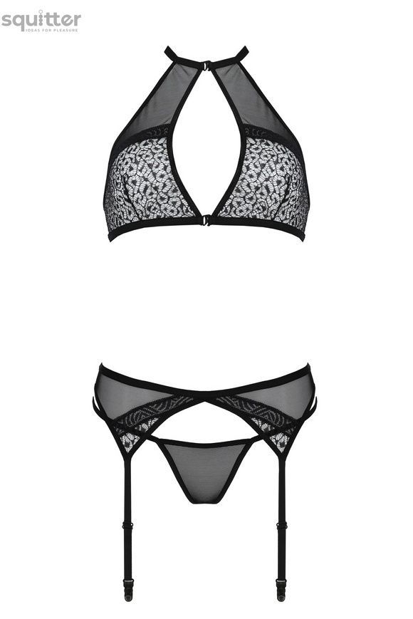 Комплект білизни Passion SATARA SET S/M black, топ, пояс для панчіх, стрінги SO8482 - онлайн-сексшоп Сквітер