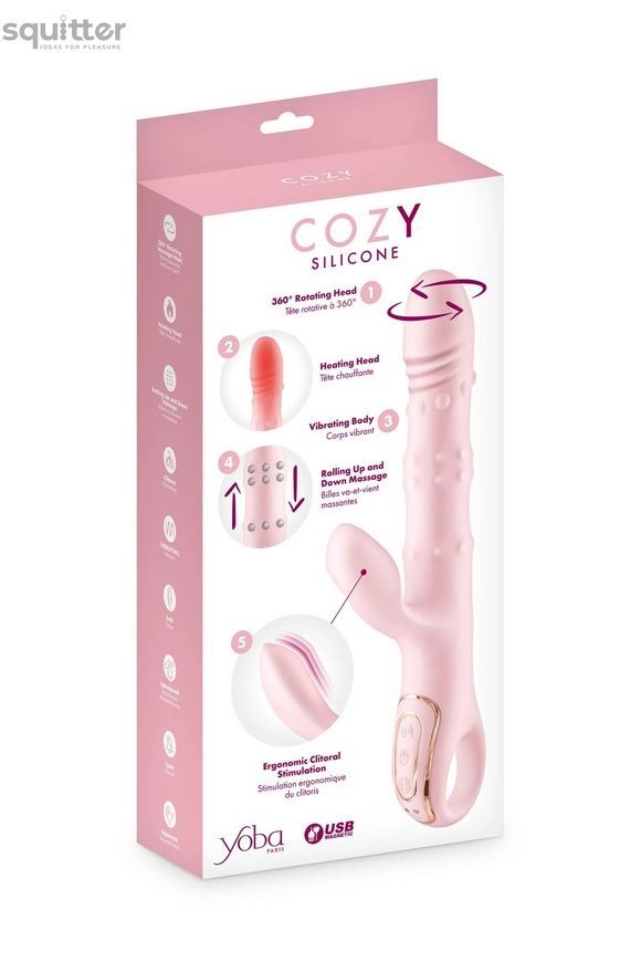 Вібратор-кролик 5в1 Yoba Cozy, вібрація, ротація, пульсація, перлинний масаж, нагрівання SX3984 - онлайн-сексшоп Сквітер