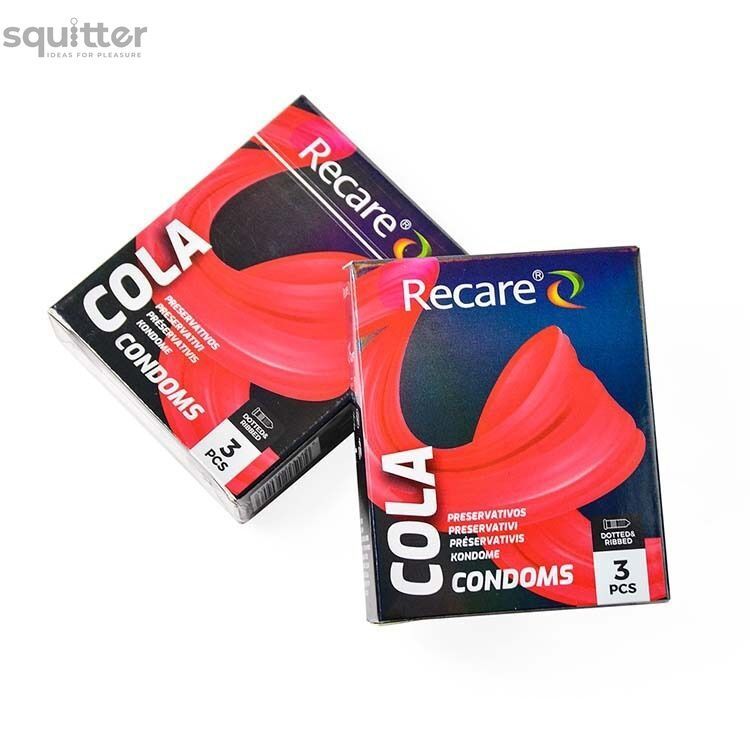 Презервативи Holographic Recare Cola Dotted&Ribbed Condoms 3 шт, з пухирцями і ребрами, аромат: Кола SX3329 - онлайн-сексшоп Сквітер