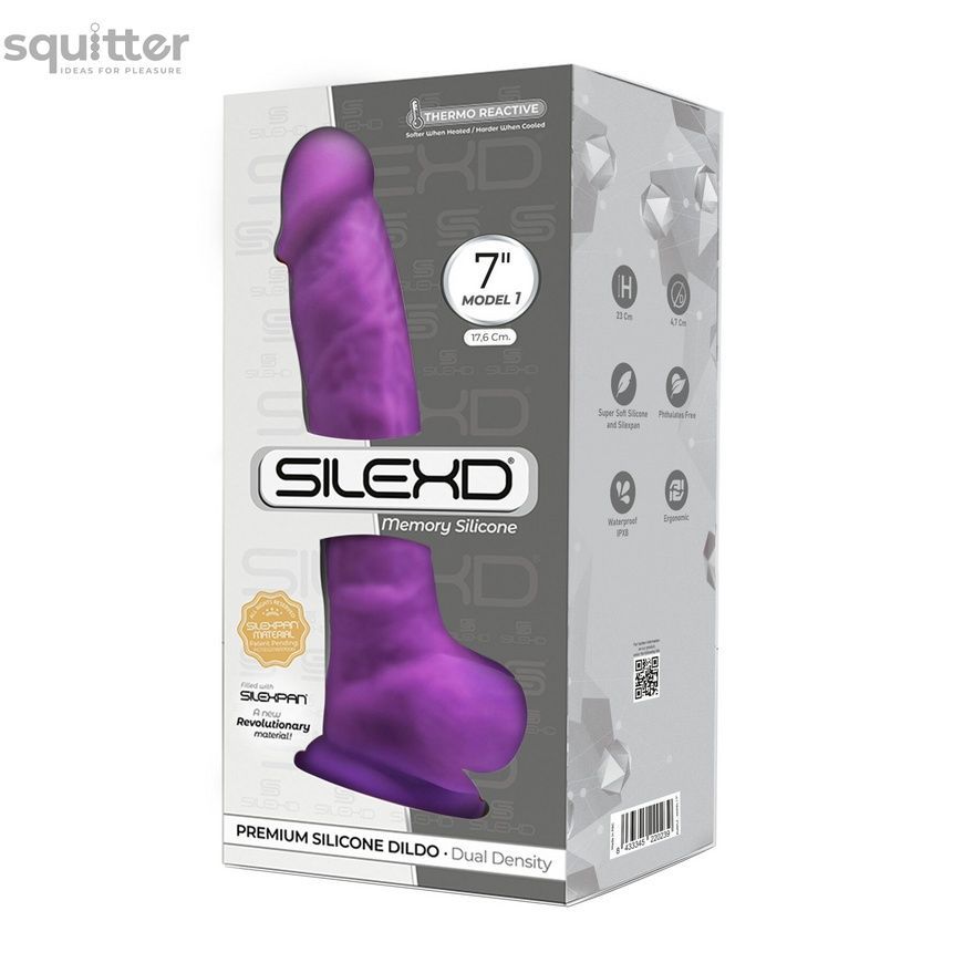 Фалоімітатор SilexD Johnny Purple (MODEL 1 size 7in), двошаровий, силікон+Silexpan, діаметр 3,8 см SO8210 - онлайн-сексшоп Сквітер