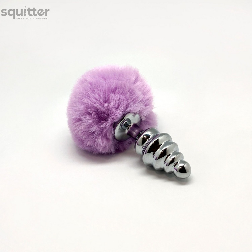 Металева анальна пробка Кролячий хвостик Alive Fluffly Twist Plug M Purple SO6308 фото