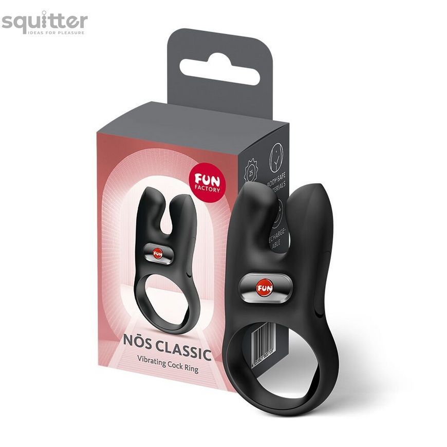 Ерекційне віброкільце з подвійною стимуляцією клітора Fun Factory NŌS CLASSIC Black, 2 мотори SX3728 - онлайн-сексшоп Сквітер