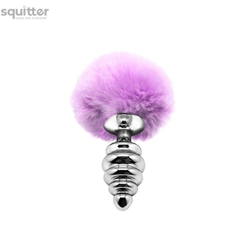 Металева анальна пробка Кролячий хвостик Alive Fluffly Twist Plug M Purple SO6308 фото