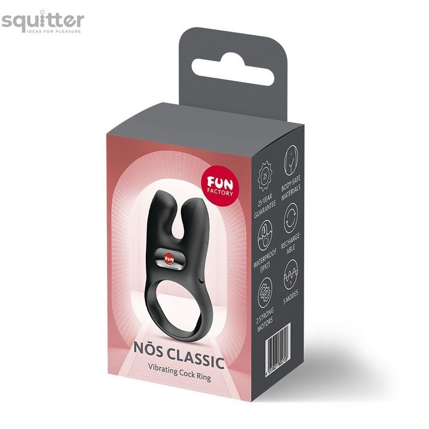 Ерекційне віброкільце з подвійною стимуляцією клітора Fun Factory NŌS CLASSIC Black, 2 мотори SX3728 - онлайн-сексшоп Сквітер