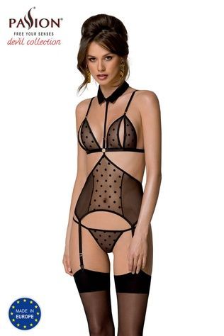 Корсет з відкритими грудьми Passion DOMINICA CORSET L/XL black, пажі для панчіх, стрінги SO8433 - онлайн-сексшоп Сквітер