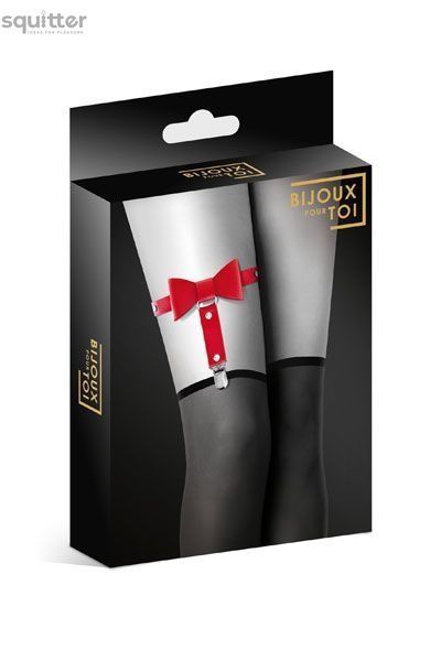 Гартер на ногу Bijoux Pour Toi - WITH BOW Red, сексуальна підв'язка з бантиком, екошкіра SO2221 - онлайн-сексшоп Сквітер
