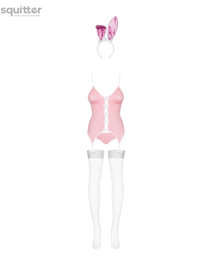 Эротический костюм зайки Obsessive Bunny suit 4 pcs costume pink S/M, розовый, топ с подвязками, тру SO7254 - онлайн-сексшоп Сквитер