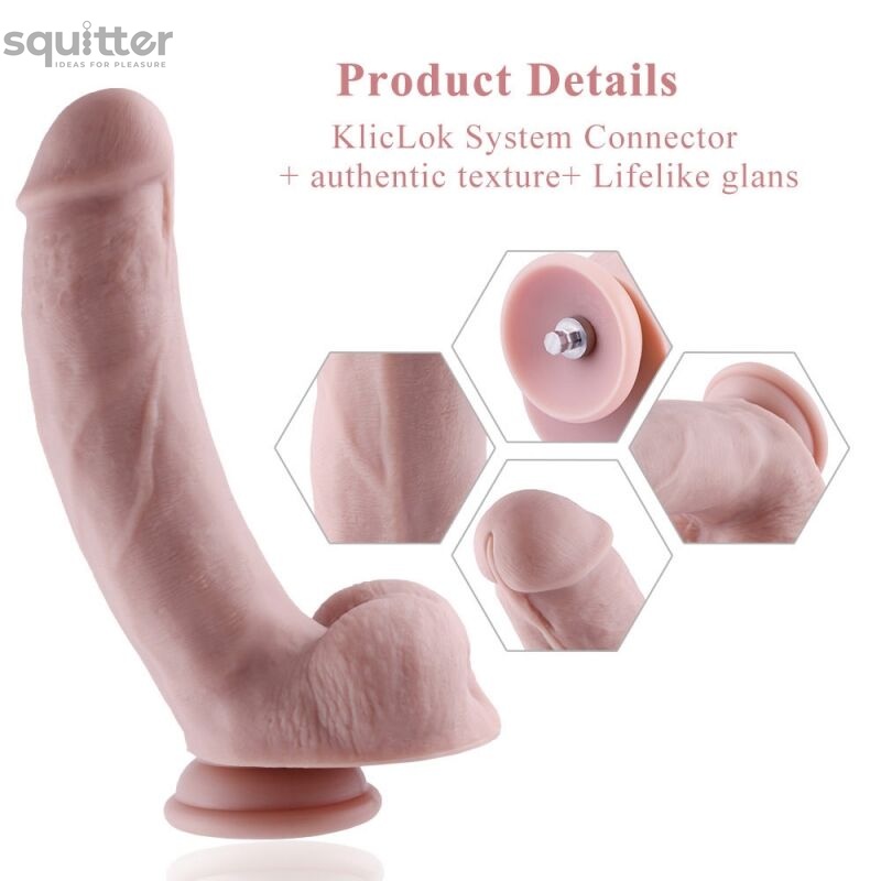 Силиконовый фаллоимитатор для секс-машин Hismith 8.3″ Silicone Dildo, изогнутый, система KlicLok SO6205 фото