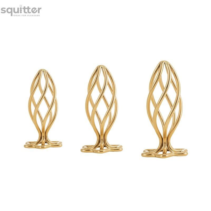 Металева анальна пробка LOCKINK SEVANDA Hollow Spiral Golden, M, золотиста, діаметр 3 см SX0883 - онлайн-сексшоп Сквітер